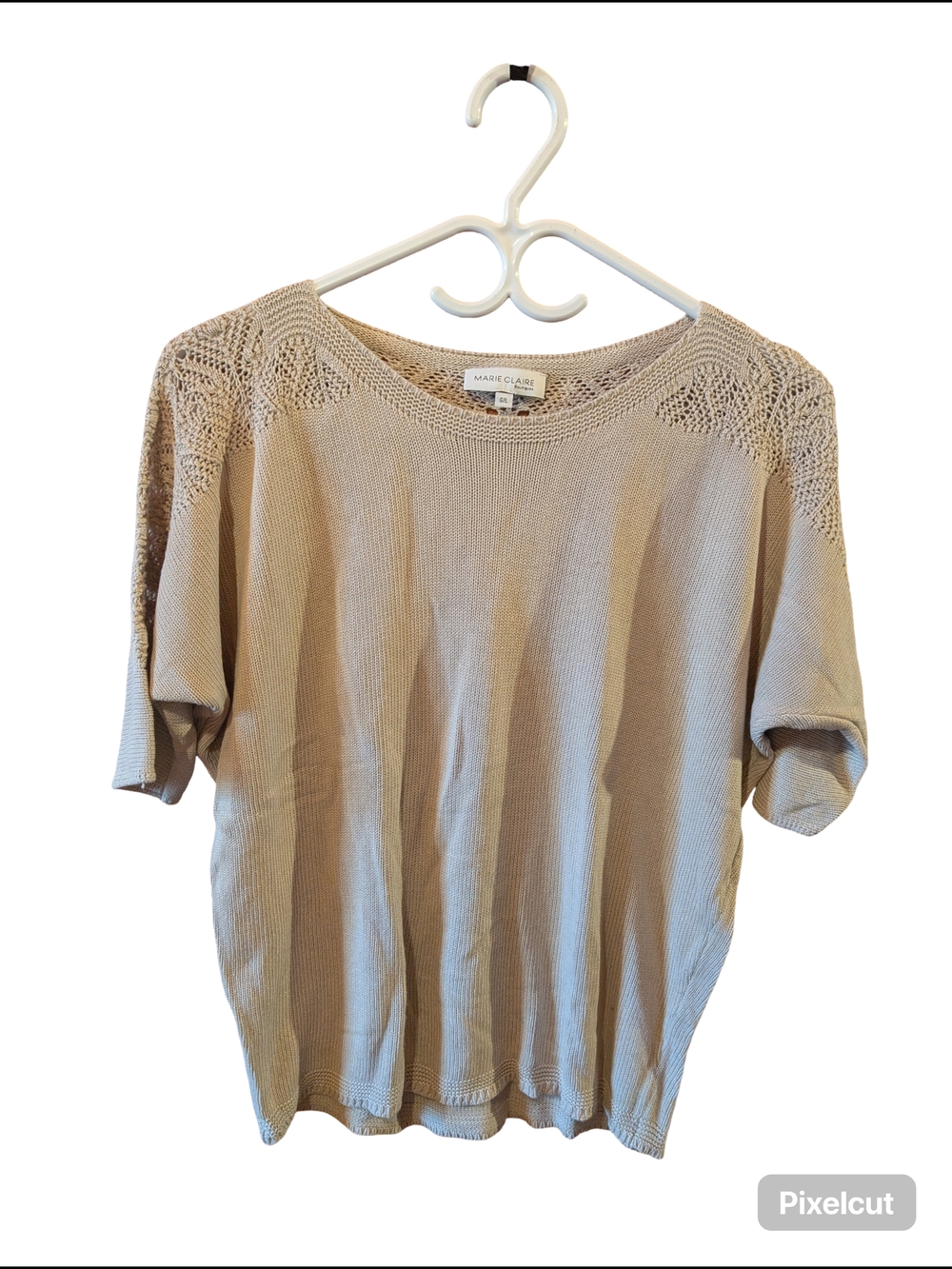 2/22$ Beige Knit Short-Sleeve Top